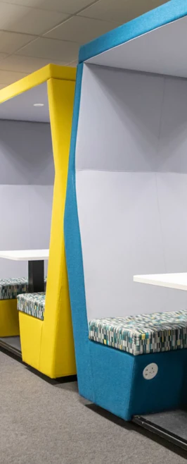 Colourful study pods and computer workstations in the Library and Flexible Learning Centre at Glasgow Kelvin College’s Easterhouse campus. Colourful study pods and computer workstations in the Library and Flexible Learning Centre at Glasgow Kelvin College’s Easterhouse campus.